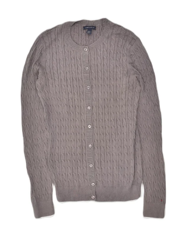 TOMMY HILFIGER Womens Cardigan Sweater UK 14 Medium Grey Cotton Zippered Front Buttoned Front Snap Front