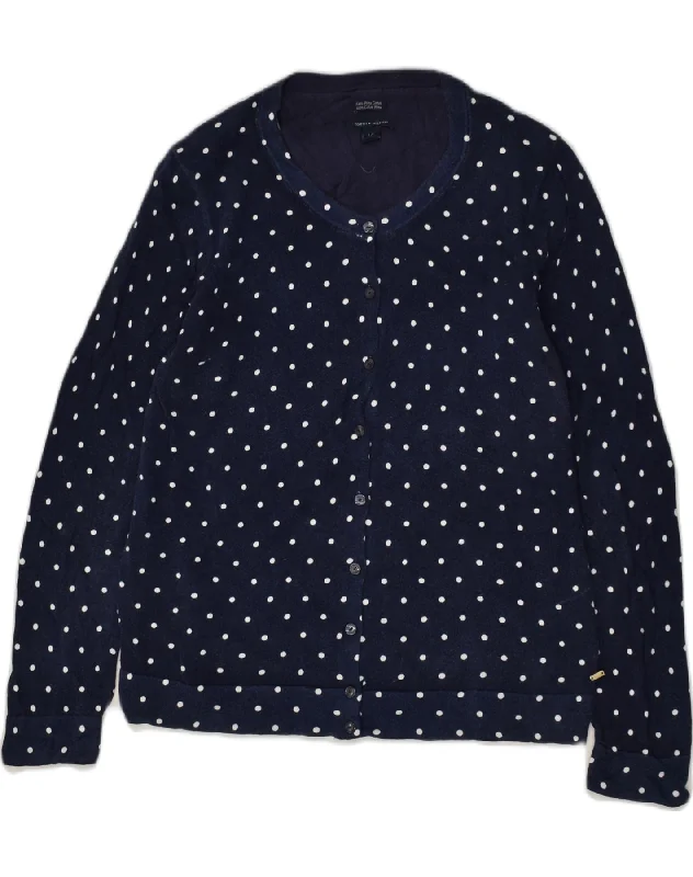 TOMMY HILFIGER Womens Cardigan Sweater UK 16 Large Navy Blue Polka Dot Cardigan Knitwear Sweater