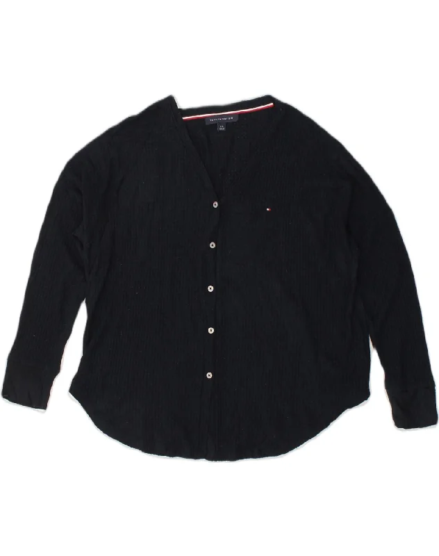 TOMMY HILFIGER Womens Cardigan Sweater UK 16 Large Navy Blue Polyester Mesh Fabric Canvas Fabric Denim Fabric