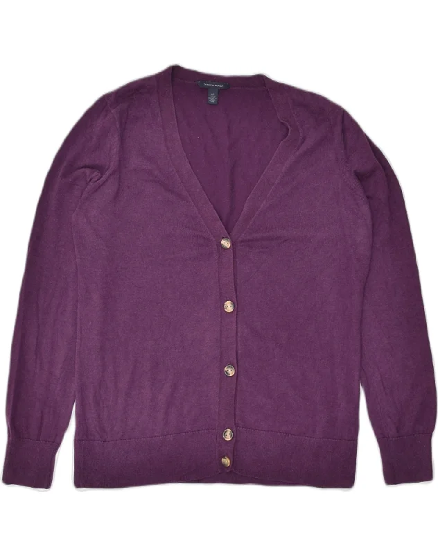 TOMMY HILFIGER Womens Cardigan Sweater UK 16 Large Purple Cotton Houndstooth Herringbone Solid