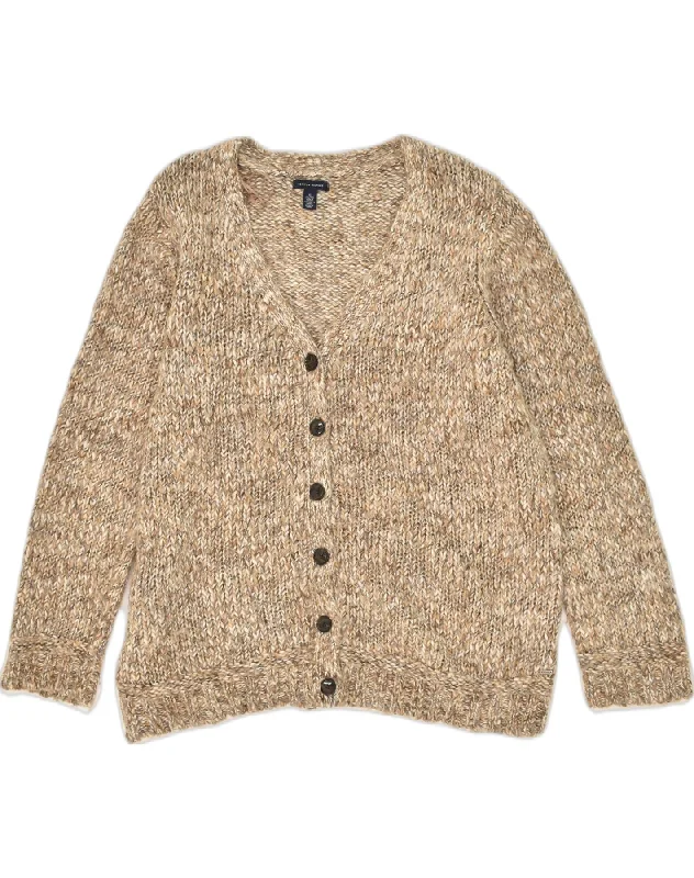 TOMMY HILFIGER Womens Cardigan Sweater UK 18 XL  Beige Wool Houndstooth Herringbone Solid
