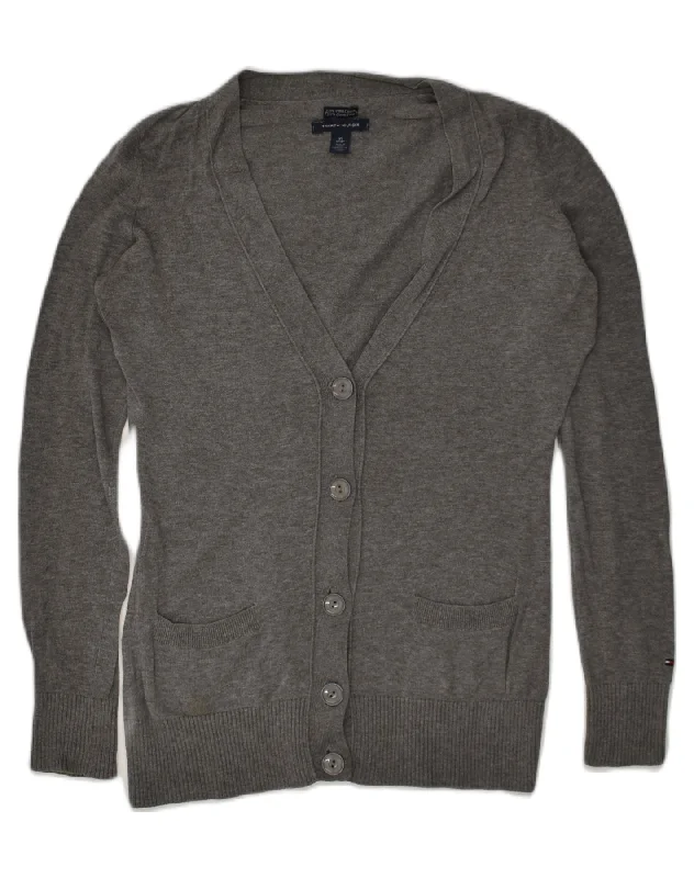 TOMMY HILFIGER Womens Cardigan Sweater UK 6 XS Grey Cotton Neon metallic Matte