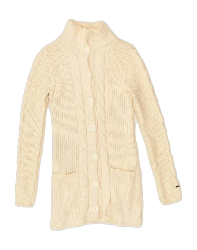 TOMMY HILFIGER Womens Longline Cardigan Sweater UK 8 Small Beige Layered Multi-layer Single Layer