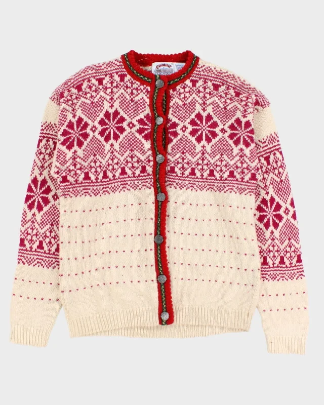 Vintage Nordic Wool Knit Cardigan - M Elasticated Padded Insulated