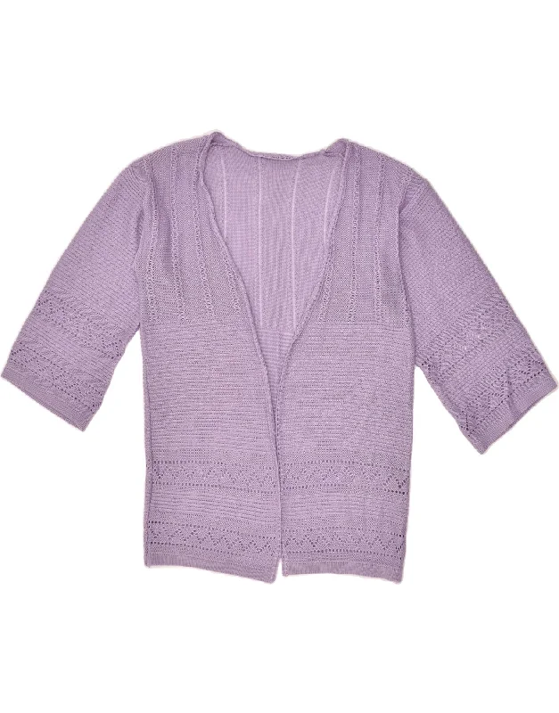 VINTAGE Womens 1/2 Sleeve Cardigan Sweater UK 14 Large Purple Neon metallic Matte