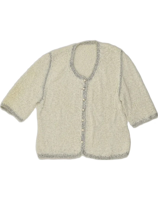 VINTAGE Womens 1/2 Sleeve Cardigan Sweater UK 18 XL Grey Soft Cozy Warm
