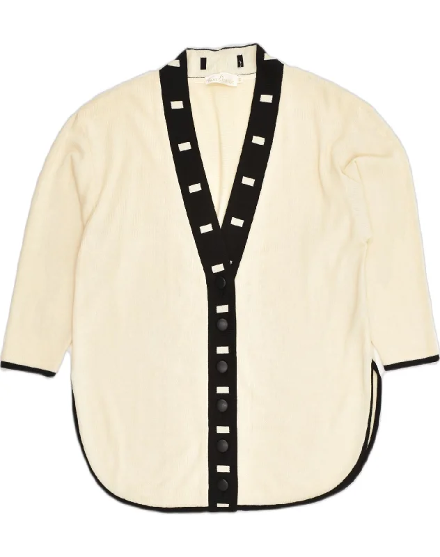 VINTAGE Womens Cardigan Sweater EU 44 XL Beige Polyacrylic Silk Blend Satin Velvet