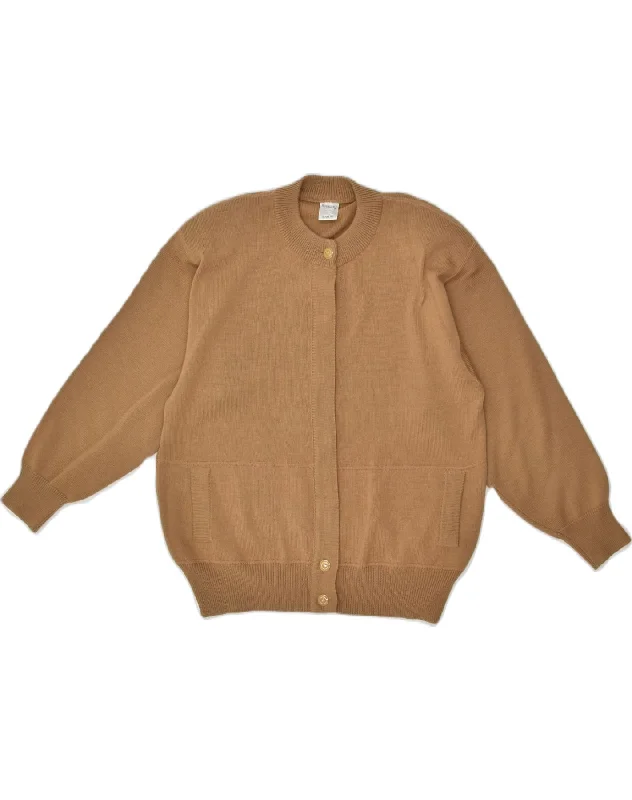 VINTAGE Womens Cardigan Sweater IT 44 Medium Brown Wool Front Pockets Side Pockets Patch Pockets