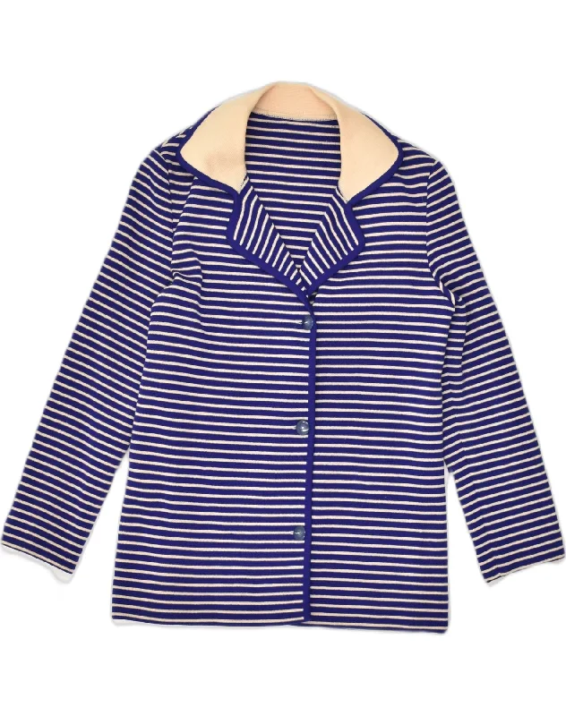 VINTAGE Womens Cardigan Sweater IT 48 XL Navy Blue Striped Sequined Glittery Shiny