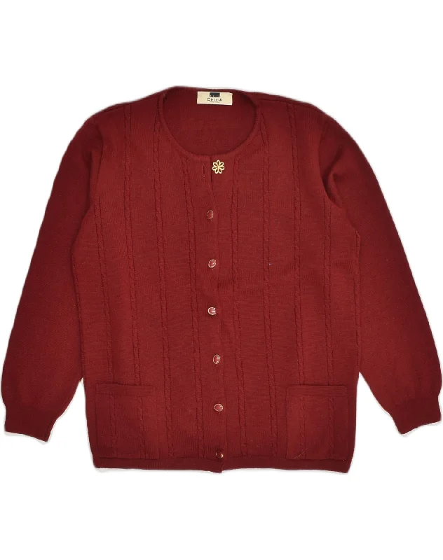 VINTAGE Womens Cardigan Sweater IT 50 XL Red Wool Denim Fabric Leather Fabric Suede Fabric