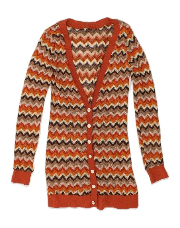 VINTAGE Womens Cardigan Sweater UK 10 Small Orange Chevron Rayon Wool Cardigan Cotton Cardigan Cashmere Cardigan