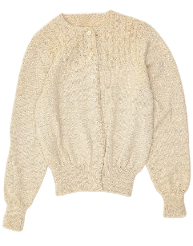 VINTAGE Womens Cardigan Sweater UK 12 Medium Beige Zippered Front Buttoned Front Snap Front