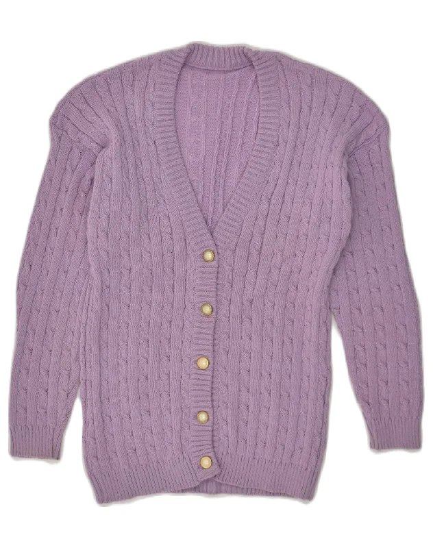 VINTAGE Womens Cardigan Sweater UK 12 Medium Purple Cotton Velvet Chenille Corduroy