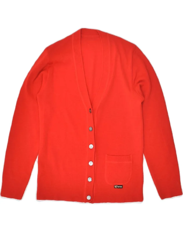 VINTAGE Womens Cardigan Sweater UK 12 Medium Red Wool Chenille Blend Fleece Blend Nylon Blend