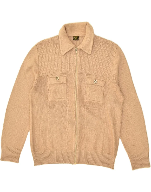 VINTAGE Womens Cardigan Sweater UK 14 Large Beige Lace Blend Ribbed Blend Corduroy Blend