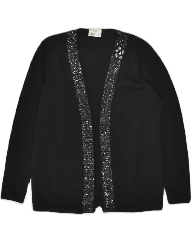 VINTAGE Womens Cardigan Sweater UK 14 Large Black Virgin Wool Plaid Cardigan Polka Dot Checkered