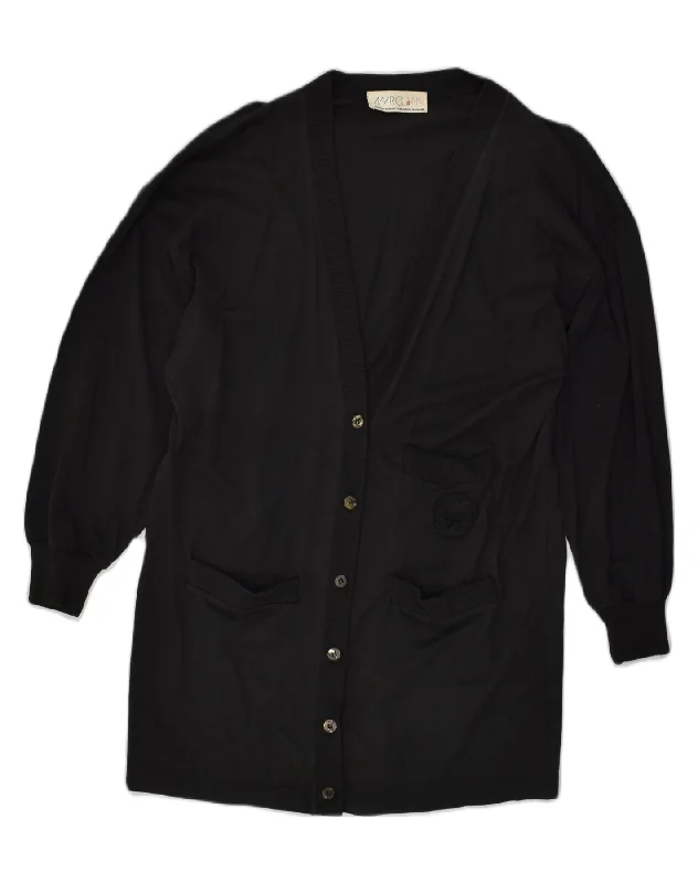 VINTAGE Womens Cardigan Sweater UK 14 Large Black Crew Neck V-Neck Turtle Neck