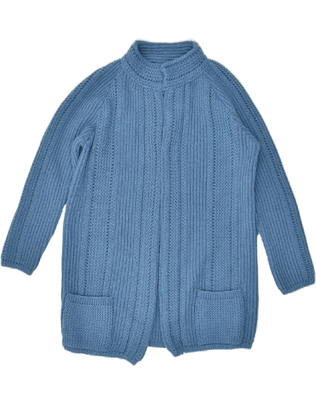 VINTAGE Womens Cardigan Sweater UK 14 Large Blue Fitted Slim Tailored