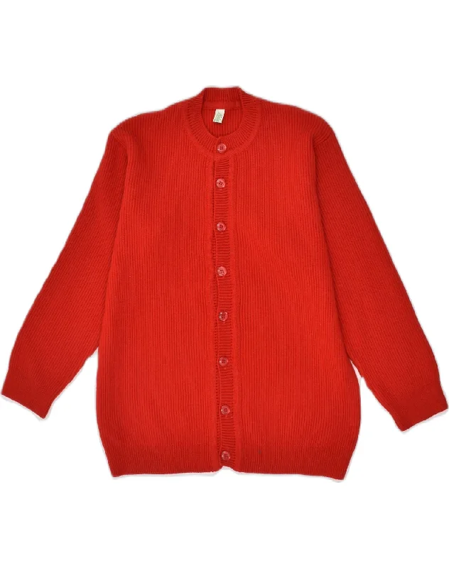 VINTAGE Womens Cardigan Sweater UK 14 Large Red Wool Knit Fabric Woven Fabric Fleece Fabric