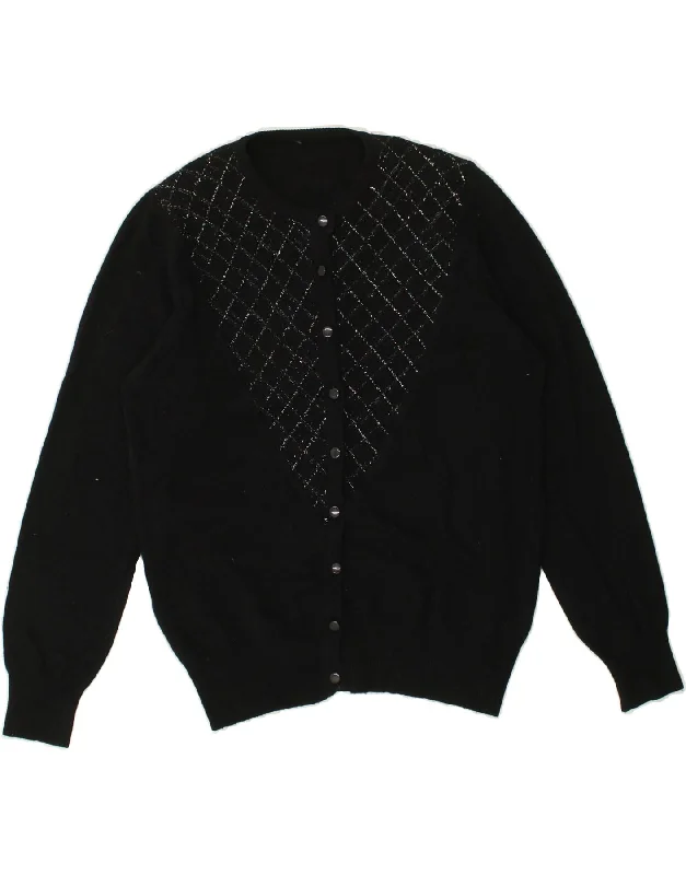 VINTAGE Womens Cardigan Sweater UK 14 Medium Black Check Rayon Fabric Velvet Fabric Corduroy Fabric