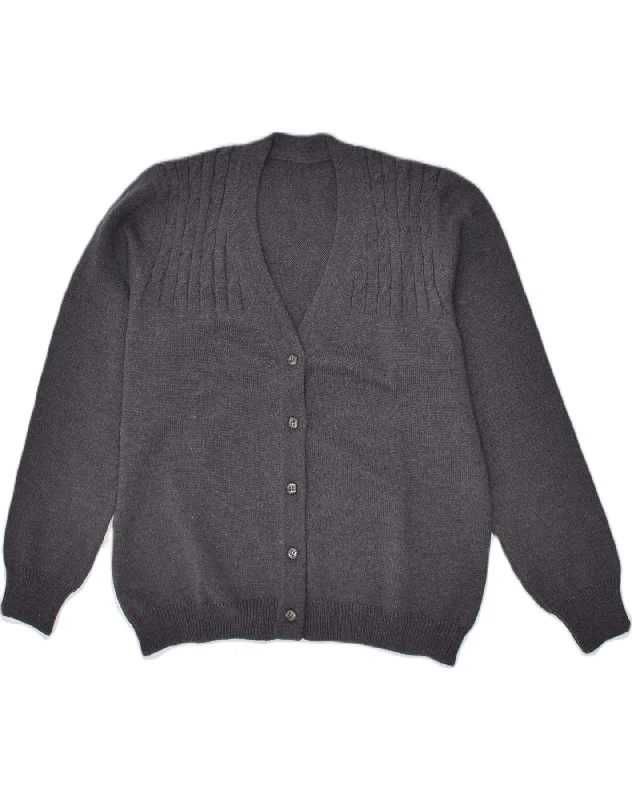 VINTAGE Womens Cardigan Sweater UK 14 Medium Grey Elasticated Padded Insulated
