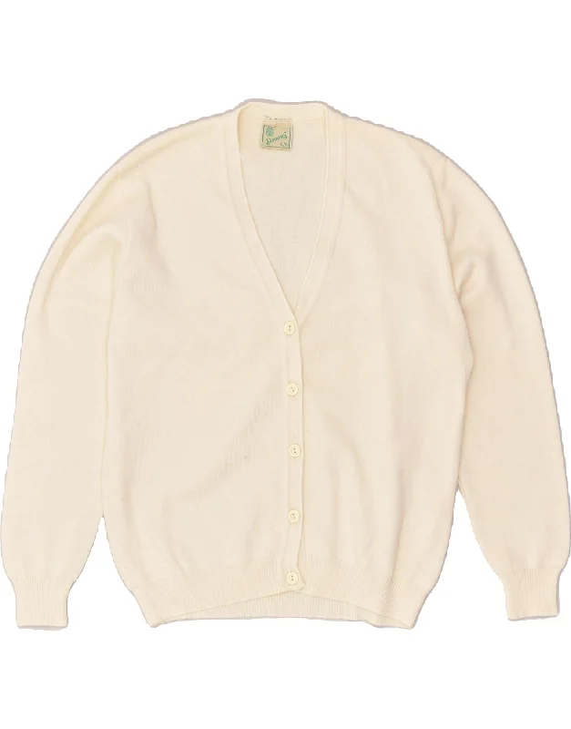 VINTAGE Womens Cardigan Sweater UK 16 Large Beige Virgin Wool Fitted Loose Oversized