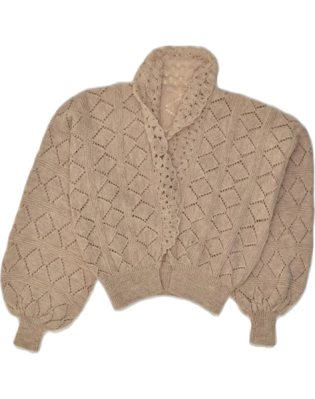 VINTAGE Womens Cardigan Sweater UK 16 Large Beige Hooded Cardigan Collared Cardigan Shawl Collar