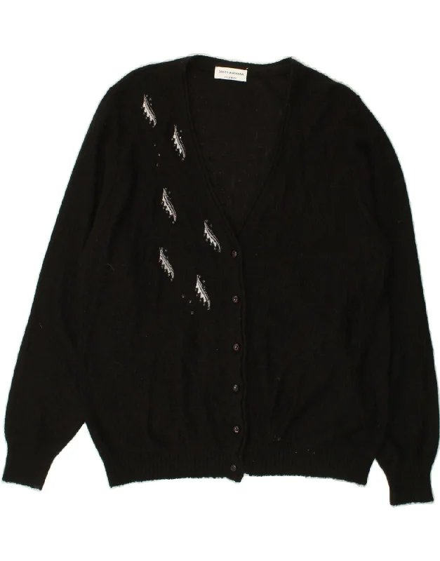 VINTAGE Womens Cardigan Sweater UK 16 Large Black Notch Collar Peter Pan Collar Cowl Neck
