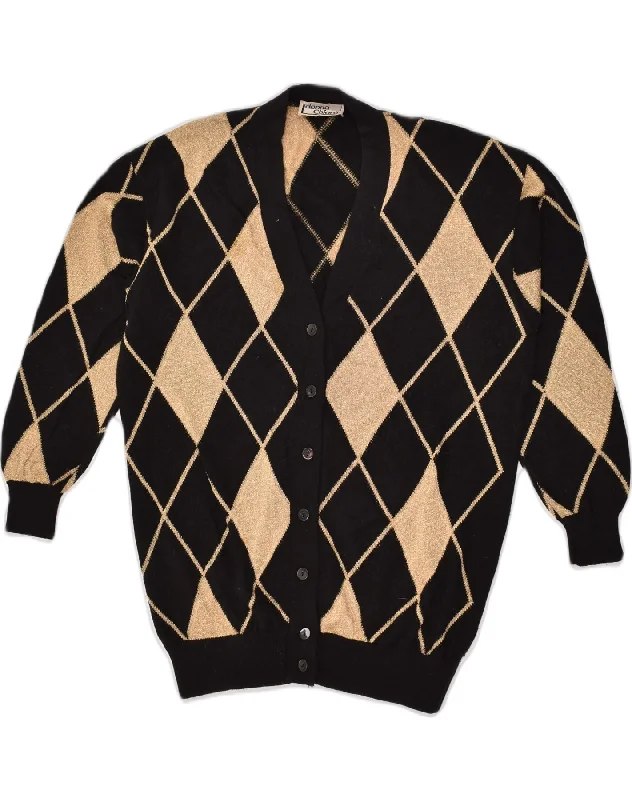 VINTAGE Womens Cardigan Sweater UK 16 Large Gold Argyle/Diamond Wool Wool Cardigan Cotton Cardigan Cashmere Cardigan