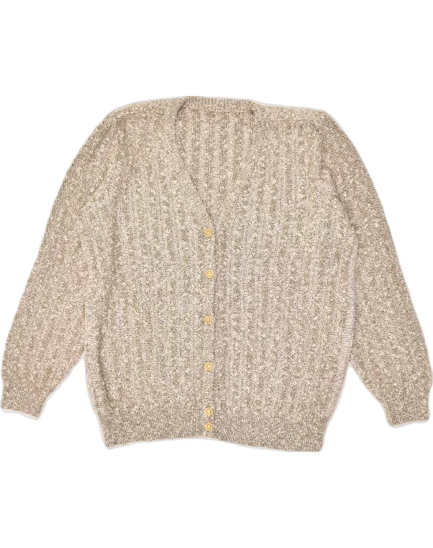 VINTAGE Womens Cardigan Sweater UK 16 Large Grey Cotton Solid Print Embellished