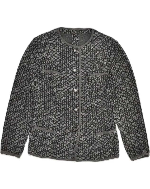 VINTAGE Womens Cardigan Sweater UK 16 Large Grey Spotted Cashmere Blend Cotton Blend Poly Blend