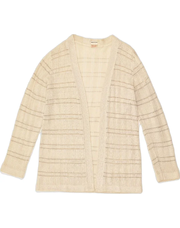 VINTAGE Womens Cardigan Sweater UK 18 XL Beige Striped Seamless Knitted Crochet
