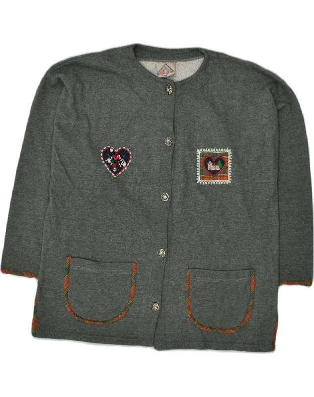 VINTAGE Womens Cardigan Sweater UK 18 XL Grey Boat Neck Shawl Collar Notched Collar