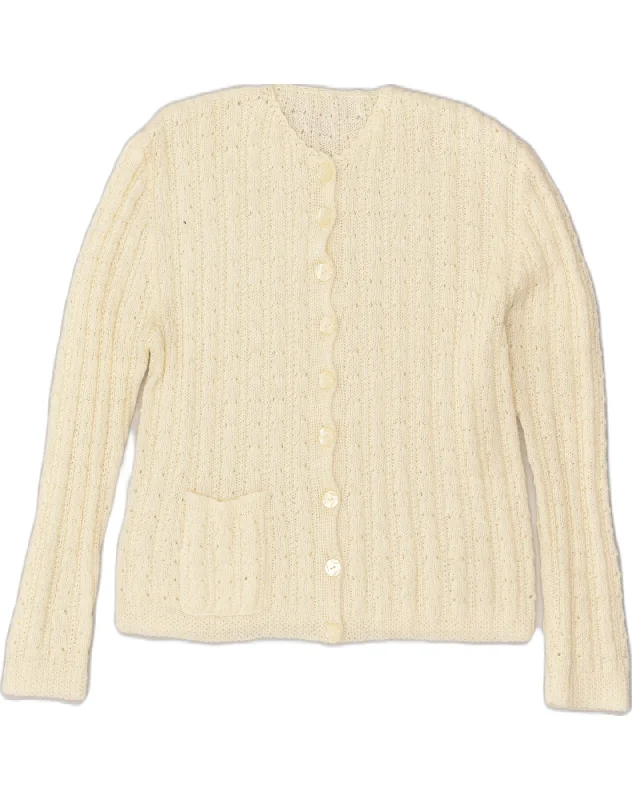 VINTAGE Womens Cardigan Sweater UK 18 XL White Mesh Cardigan Canvas Denim