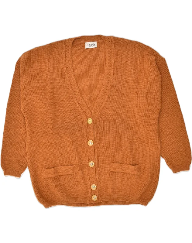 VINTAGE Womens Cardigan Sweater UK 20 2XL Brown Acrylic Solid Color Striped Floral Print