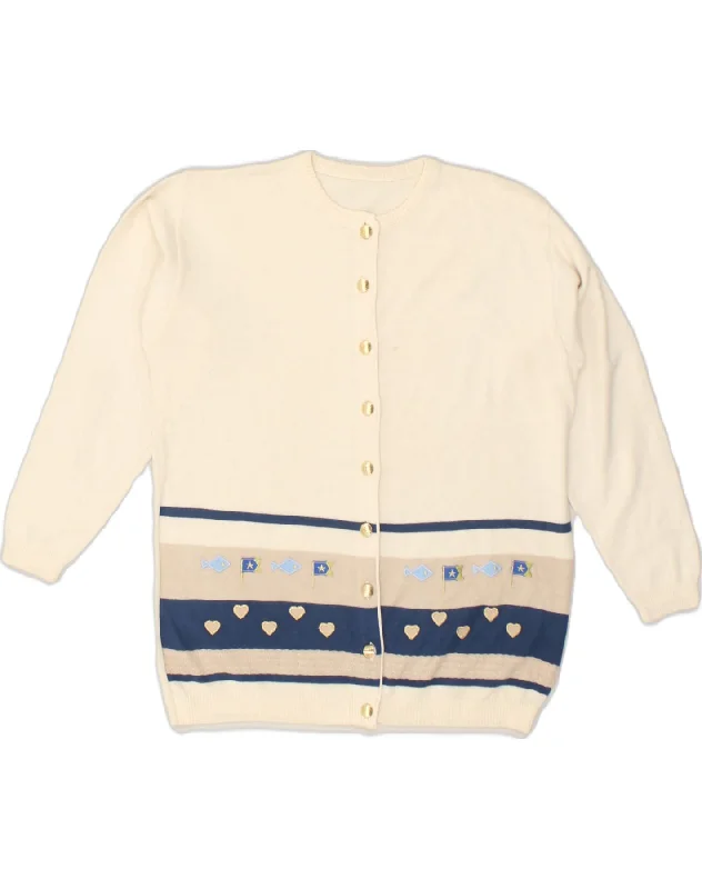 VINTAGE Womens Cardigan Sweater UK 20 2XL White Patchwork Acrylic Sequined Glittery Shiny