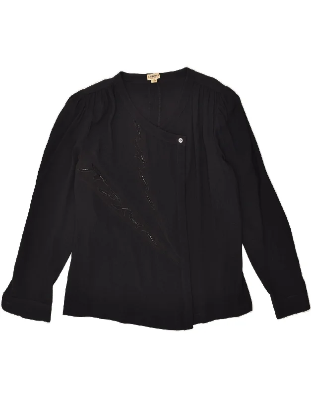 VINTAGE Womens Cardigan Top UK 12 Medium Black Welt Pockets Slit Pockets Flap Pockets