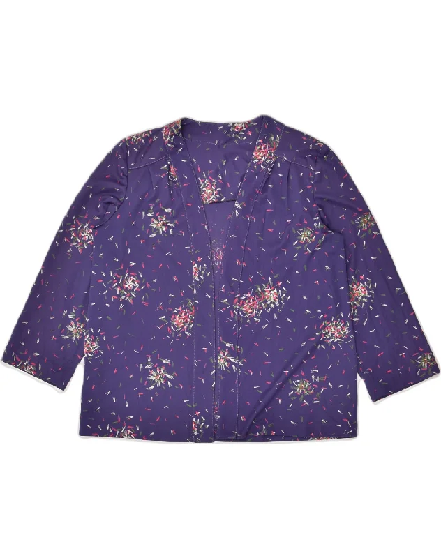 VINTAGE Womens Cardigan Top UK 14 Medium Purple Spotted Polyester Terry Blend Velvet Blend Canvas Blend