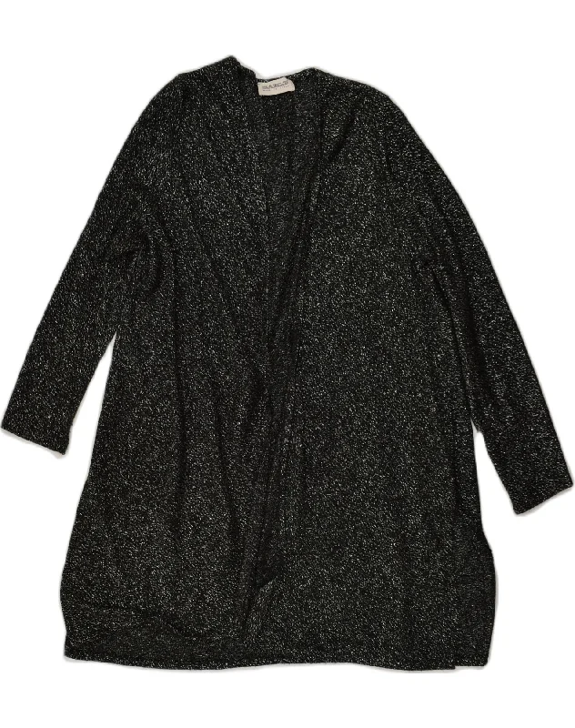 VINTAGE Womens Longline Cardigan Sweater UK 14 Medium Black Crew Neck V-Neck Turtle Neck