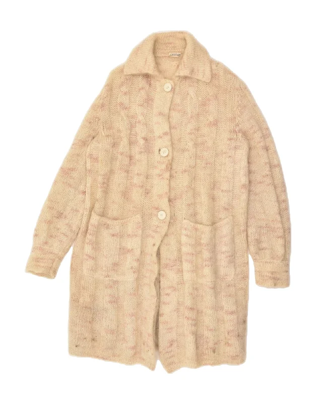 VINTAGE Womens Longline Cardigan Sweater UK 16 Large Beige Flecked Elegant Classic Vintage