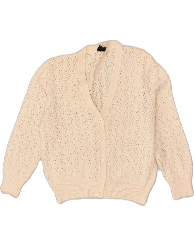 VINTAGE Womens See Through Cardigan Sweater UK 16 Large Beige Hooded Caped Shawl Collar