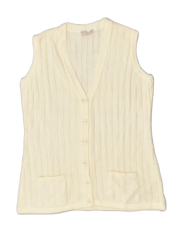 VINTAGE Womens Sleeveless Cardigan Sweater IT 48 XL Off White Acrylic Knit Fabric Woven Fabric Fleece Fabric