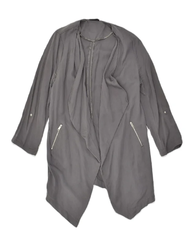 WALLIS Womens Cardigan Top UK 14 Large Grey Lyocell Welt Pockets Slit Pockets Flap Pockets