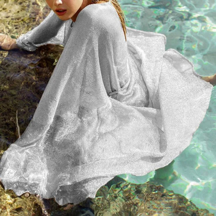 Women'S Fashion Stretch Mesh Cardigan Long Sun Protection Clothes Beach Outer Cover Up Thin Thick Dense
