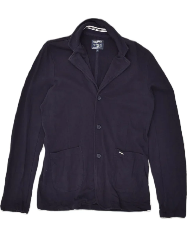 WOOLRICH Womens Cardigan Sweater US 14 XL Navy Blue Cotton Notch Collar Peter Pan Collar Cowl Neck