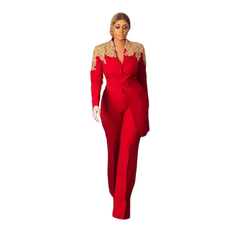 Beading Appliques Mother of the Bride Pants Suits Red Women Ladies Formal Evening Party Plus Size Blazer Wear 2 Pieces Women's Handmade Blazer