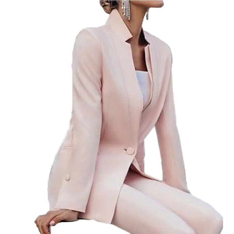 Blush Pink Women Pants Suits Mother of the Bride Tuxedos Long Sleeve Work Coat Blazer Office Lady 2 Pieces Women's Business Blazer