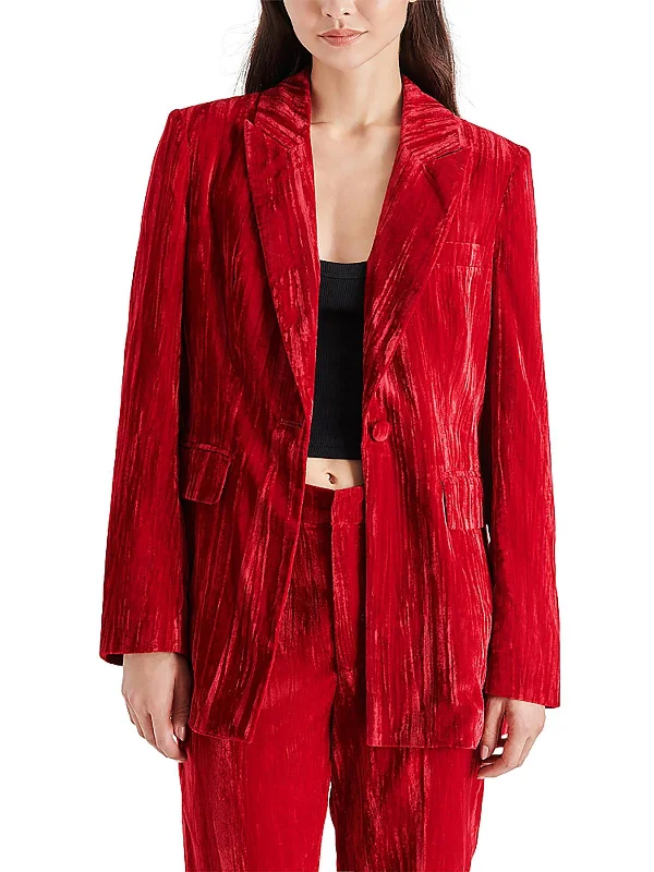 Imaan Womens Velvet Boyfriend One-Button Blazer Women's Trendy Jacket