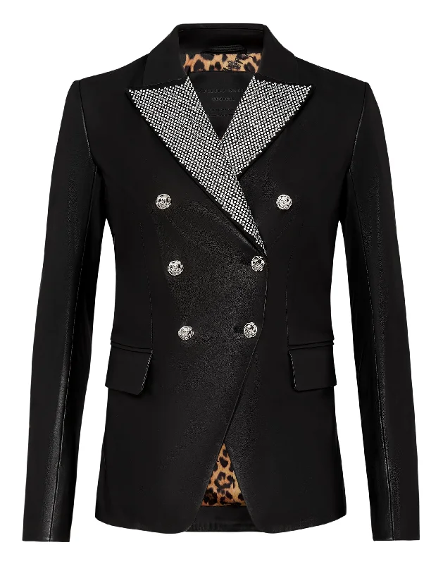 Leather Blazer Crystal Women's Boutique Jacket