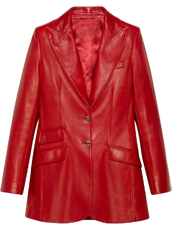 Red Leather Women Blazer Suits Slim Fit  Mother of the Bride Tuxedos Prom Party Guest Wedding Wear 2 Pieces Women's Unique Blazer